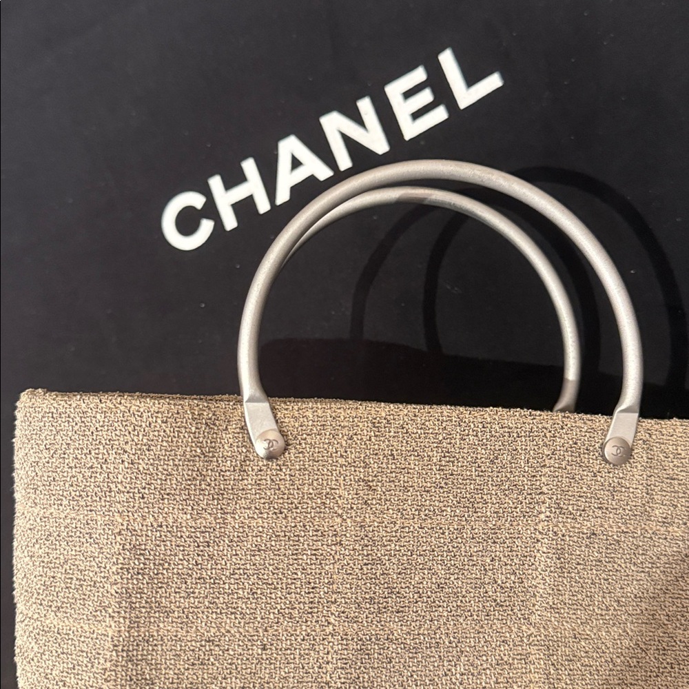 CHANEL Taupe Mini Tote with Brushed Silver Handles - Picture 8 of 14